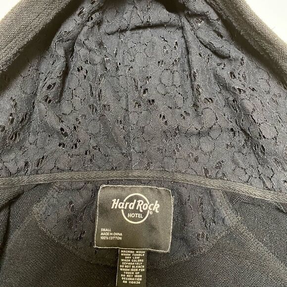 Hard Rock Hotel Biloxi Distressed Black w/ Roses & Crown Hoodie - Picture 7 of 8